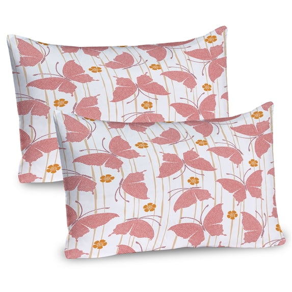 Ambesonne Butterfly Pillow Sham 2 Pack, Flower Dots, 36"x20", Red Orange Cream