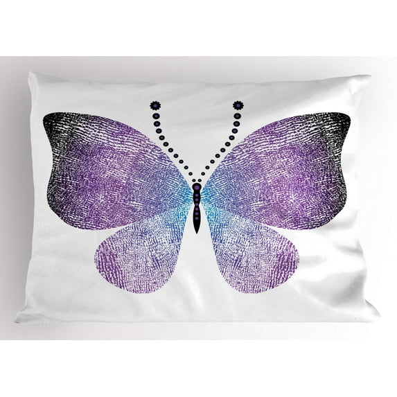 Ambesonne Butterfly Pillow Sham, Pointillist Butterfly, 26" X 20", Dark Purple and Violet