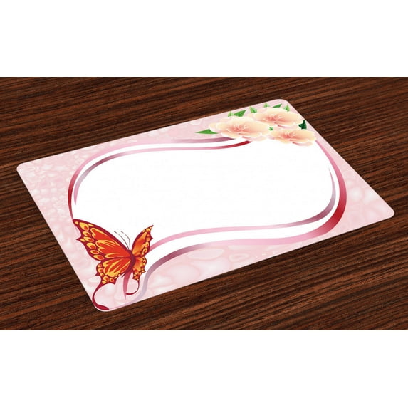 Ambesonne Butterfly Place Mats Set of 4, Abstract Floral Pink, Standard Size, Multicolor
