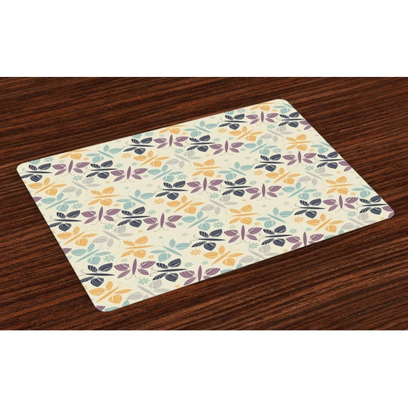 Ambesonne Butterfly Place Mats Set of 4, Abstract Springtime, Standard Size, Multicolor