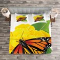 thumbnail image 1 of Ambesonne Butterfly Quilted Bedspread Set 3 Pcs, Moth Flower, Queen Size, Yellow Green Orange, 1 of 5