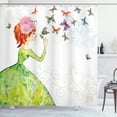 thumbnail image 1 of Ambesonne Butterfly Shower Curtain, Cartoon Lady Pastel, 69"Wx75"L, Pink Orange Green, 1 of 5