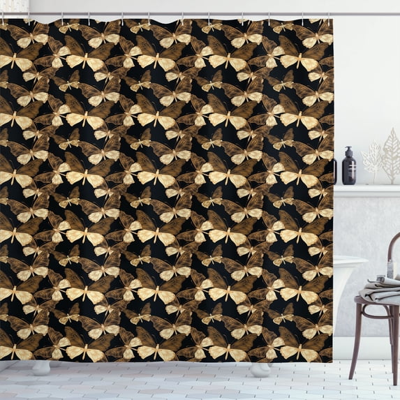 Ambesonne Butterfly Shower Curtain, Exotic Tropical Vintage, 69"Wx75"L, Brown Beige Black