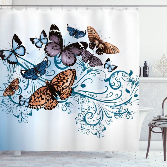 Ambesonne Butterfly Shower Curtain, Monarch Butterfly Pattern, 69"Wx75"L, Petrol Blue