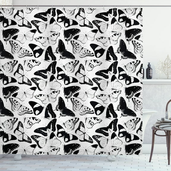 Ambesonne Butterfly Shower Curtain, Silhouette of Monochrome, 69"Wx75"L, Charcoal Grey White