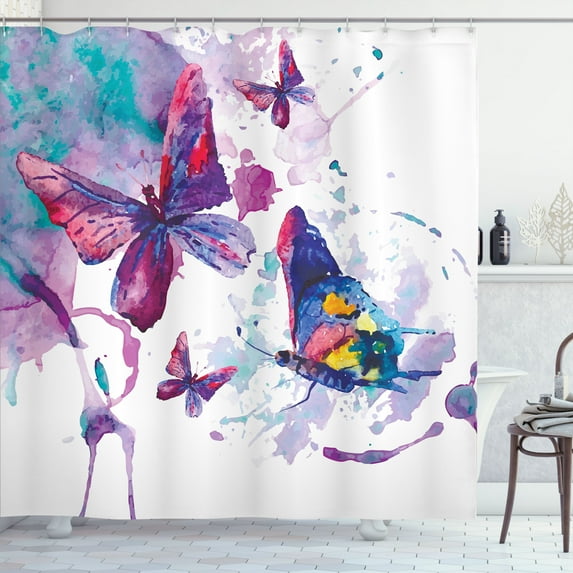 Ambesonne Butterfly Shower Curtain, Watercolor Art Modern, 69"Wx75"L, Multicolor
