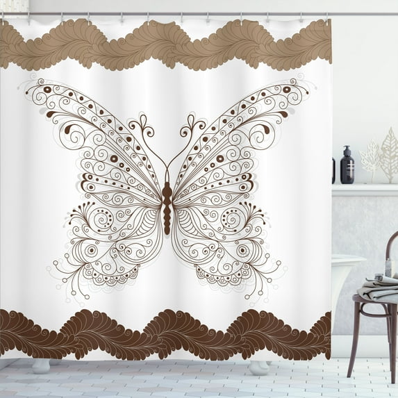 Ambesonne Butterfly Shower Curtain, Wings Vintage Modern Art, 69"Wx70"L, Dark Brown