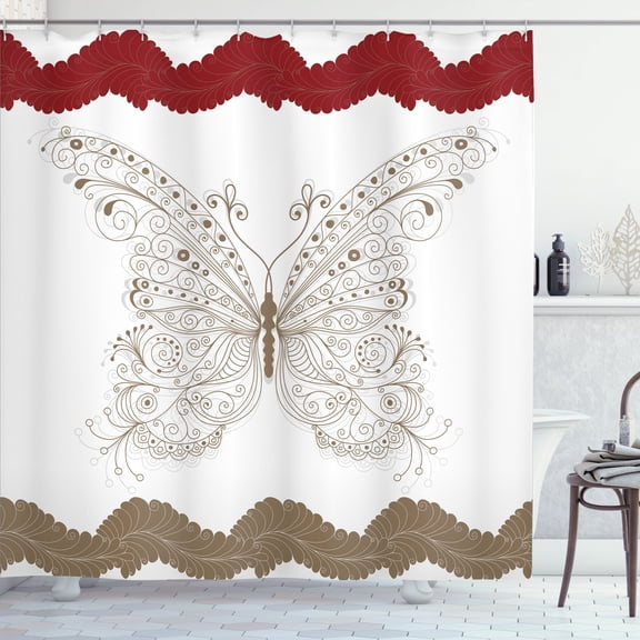 Ambesonne Butterfly Shower Curtain, Wings Vintage Modern Art, 69"Wx75"L, Burgundy White