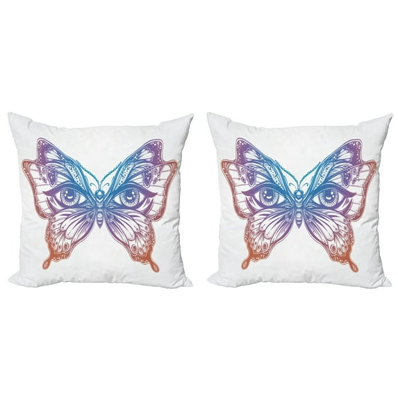 Ambesonne Butterfly Throw Pillow Cover 2 Pack, Art Design Tattoo, 20", Multicolor