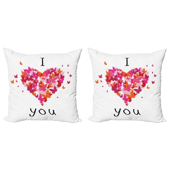 Ambesonne Butterfly Throw Pillow Cover 2 Pack, Heart Love, 16", Multicolor