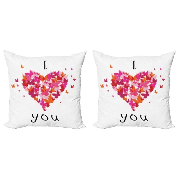 Ambesonne Butterfly Throw Pillow Cover 2 Pack, Heart Love, 24", Multicolor