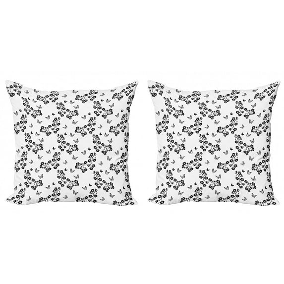 Ambesonne Butterfly Throw Pillow Cover 2 Pack, Japanese Monochrome, 20", Black White