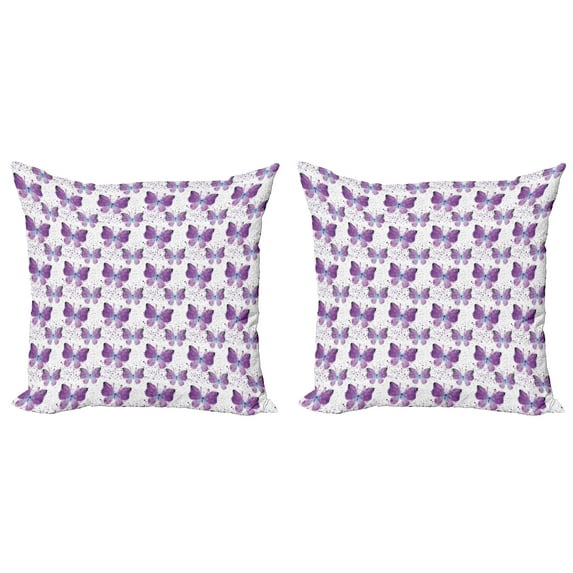 Ambesonne Butterfly Throw Pillow Cover 2 Pack, Modern Poly Effect, 20", Purple Pale Blue White