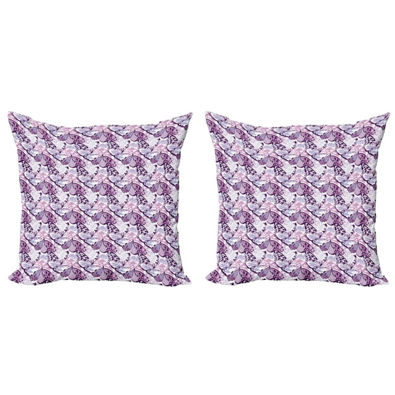 Ambesonne Butterfly Throw Pillow Cover 2 Pack, Purple Wings Camo, 20", Lavender Lilac Violet