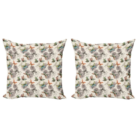 Ambesonne Butterfly Throw Pillow Cover 2 Pack, Soft Colored Animals, 24", Multicolor