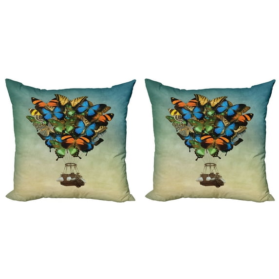 Ambesonne Butterfly Throw Pillow Cover 2 Pack, Spring Season Animals, 18", Multicolor