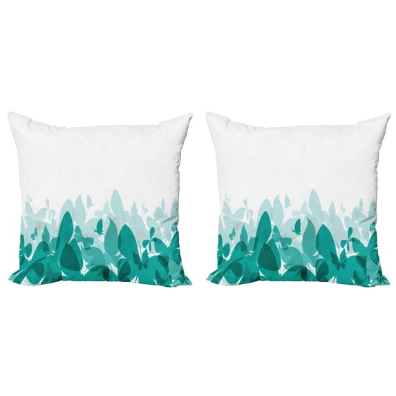 Ambesonne Butterfly Throw Pillow Cover 2 Pack, Spring Theme Abstract, 16", Teal White