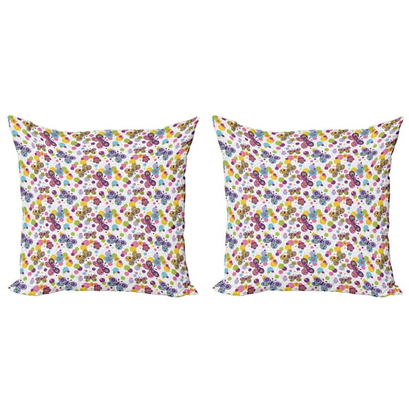 Ambesonne Butterfly Throw Pillow Cover 2 Pack, Vibrant Flora Dots, 18", Multicolor