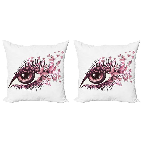 Ambesonne Butterfly Throw Pillow Cover 2 Pack, Woman Eyelashes, 16", Pale Pink Purple