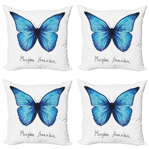 Ambesonne Butterfly Throw Pillow Cover 4 Pack, Abstract Butterfly, 16", Pale Blue Indigo