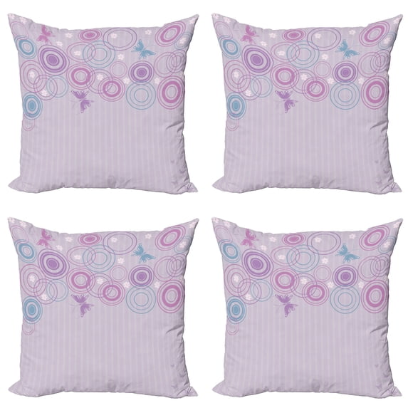 Ambesonne Butterfly Throw Pillow Cover 4 Pack, Absurd Summer Animal, 18", Lilac Blue Pink