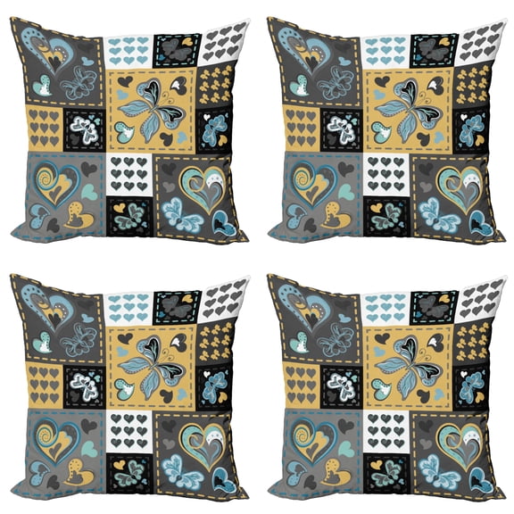 Ambesonne Butterfly Throw Pillow Cover 4 Pack, Butterfly Heart Retro, 18", Multicolor