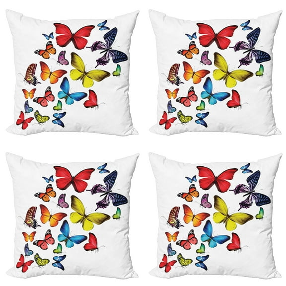 Ambesonne Butterfly Throw Pillow Cover 4 Pack, Joy Wildflowers Hiking, 18", Multicolor