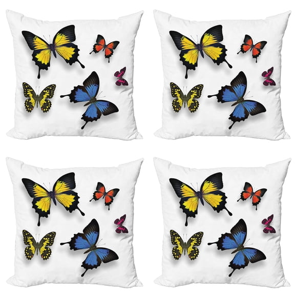 Ambesonne Butterfly Throw Pillow Cover 4 Pack, Nature Moths Wings, 16", Multicolor