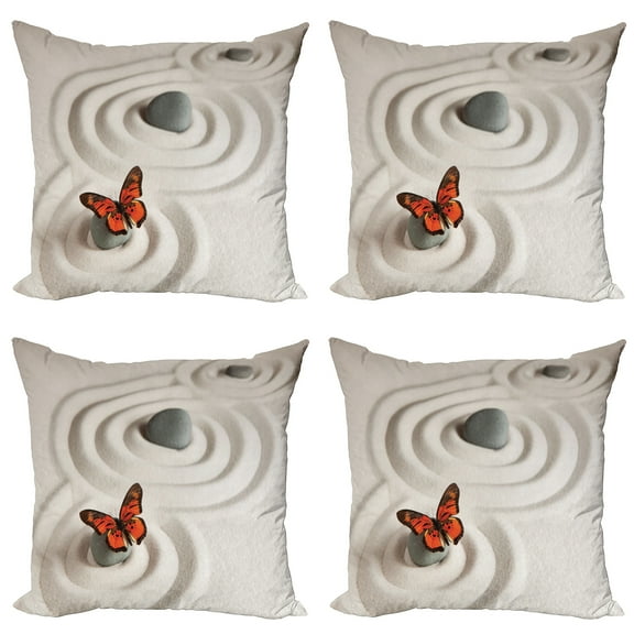 Ambesonne Butterfly Throw Pillow Cover 4 Pack, Rocks Serenity, 18", Beige Orange