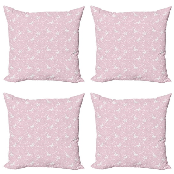 Ambesonne Butterfly Throw Pillow Cover 4 Pack, Soft Pink Floral, 18", Pale Pink White