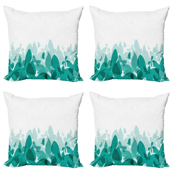 Ambesonne Butterfly Throw Pillow Cover 4 Pack, Spring Theme Abstract, 20", Teal White