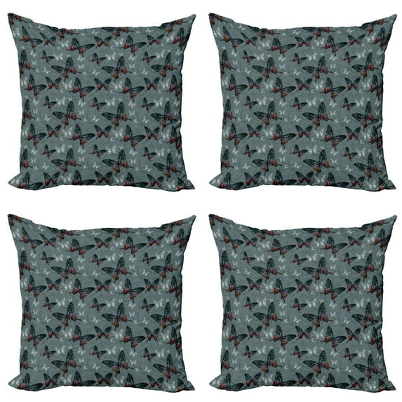 Ambesonne Butterfly Throw Pillow Cover 4 Pack, Vintage Elements, 18", Multicolor