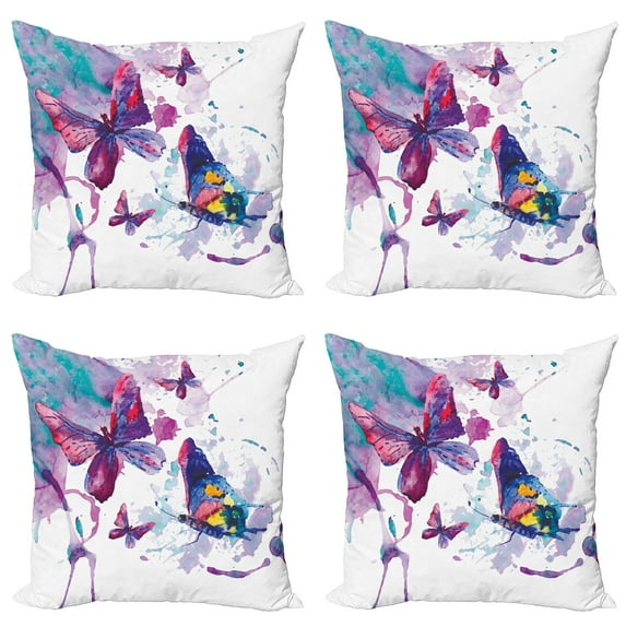 Ambesonne Butterfly Throw Pillow Cover 4 Pack, Watercolor Art Modern, 18", Multicolor