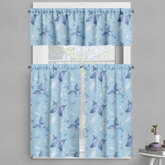 Ambesonne Butterfly Valance & Curtain, Blue Dragonflies, 55"x30", Blue Pale Blue White