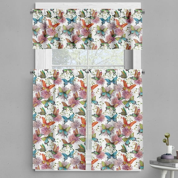Ambesonne Butterfly Valance & Curtain, Carnations Vintage, 55"x30", Multicolor
