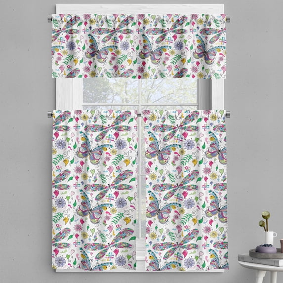 Ambesonne Butterfly Valance & Curtain, Paisley Dragonfly, 55"x30", Multicolor