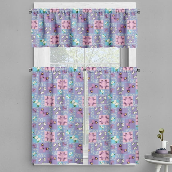 Ambesonne Butterfly Valance & Curtain, Springtime Geometric, 55"x45", Multicolor
