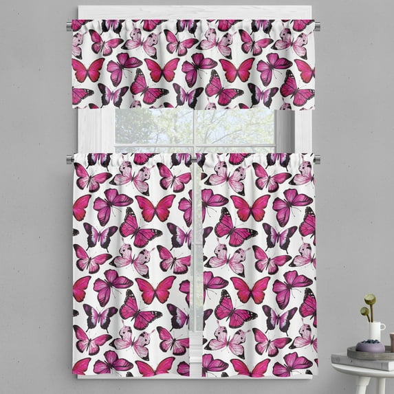 Ambesonne Butterfly Valance & Curtain, Vibrant Watercolor, 55"x45", Pink Magenta Black