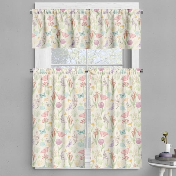 Ambesonne Butterfly Valance & Curtain, Wildflowers Winged Animal, 55"x24", Pale Khaki Persian Orange