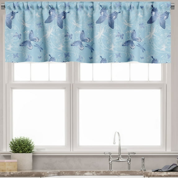 Ambesonne Butterfly Valance Pack of 2, Blue Dragonflies, 54"X18", Blue Pale Blue White