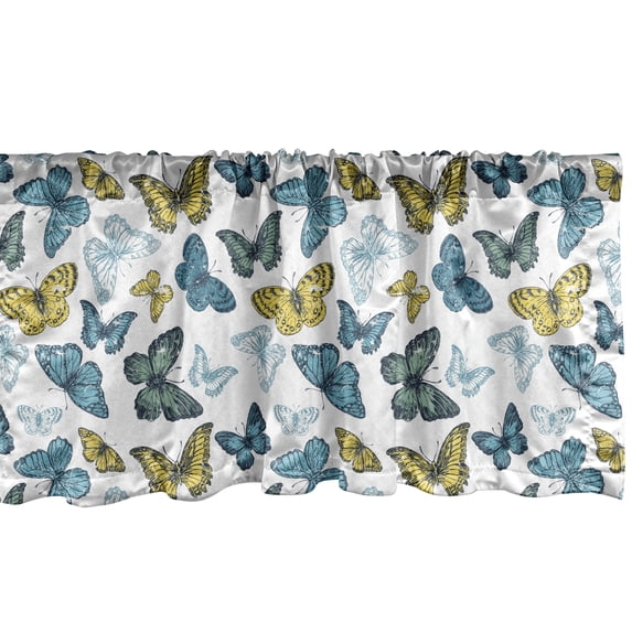Ambesonne Butterfly Valance Pack of 2, Delicate Insect Spring, 54"X12", Cadet Blue Yellow White