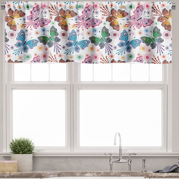 Ambesonne Butterfly Valance Pack of 2, Floral Vibrant Ethnic, 42"X18", Multicolor