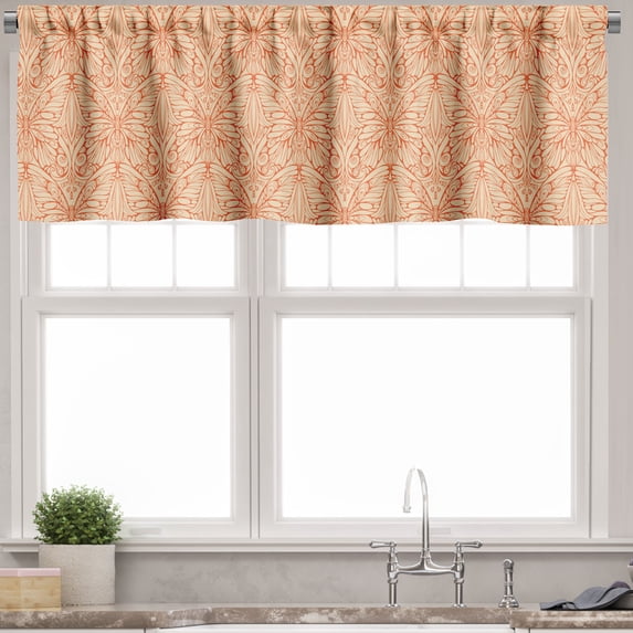 Ambesonne Butterfly Valance Pack of 2, Intricate Butterflies, 54"X18", Pale Peach and Vermilion