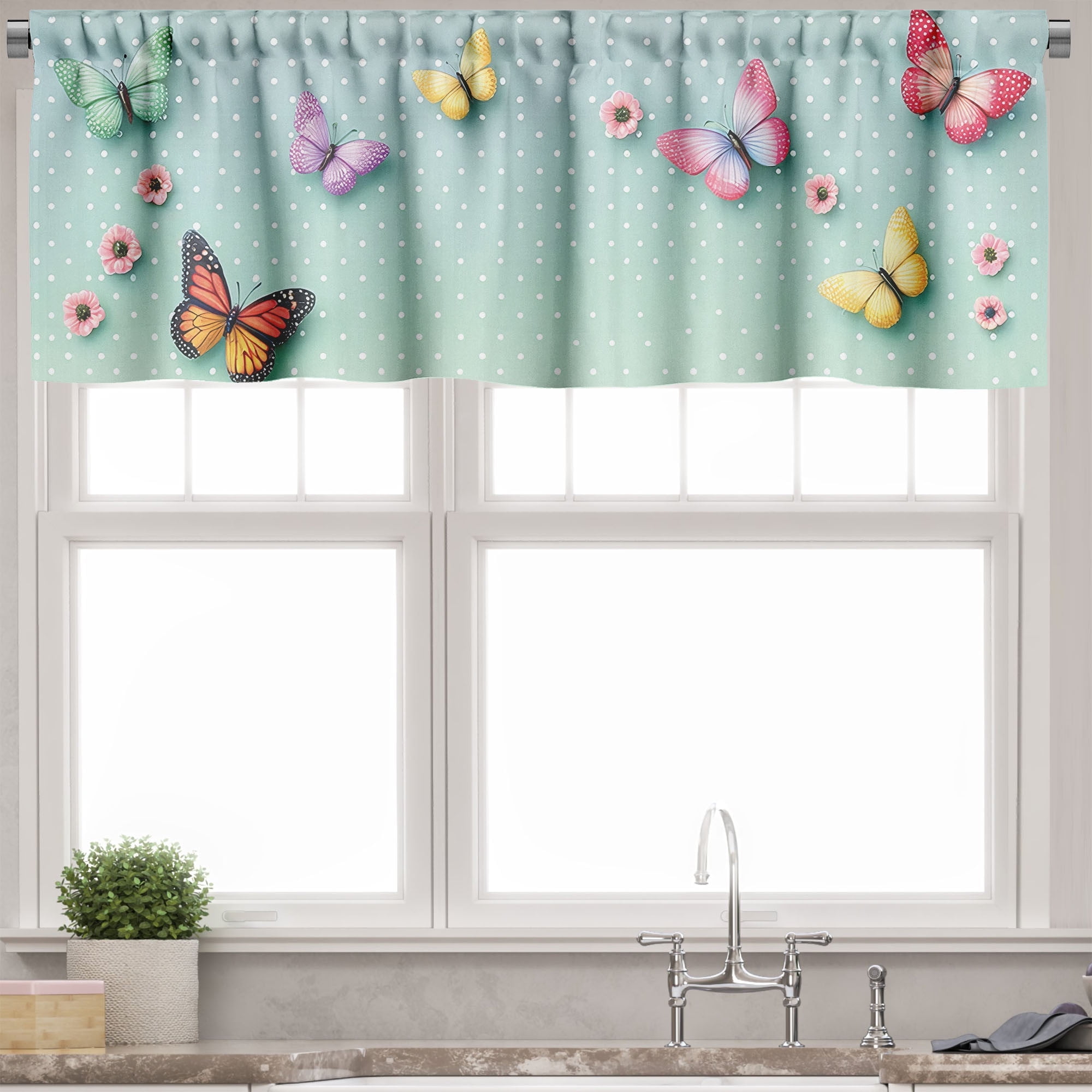 Butterfly Polka Dot Light Filtering Satin Valance Set