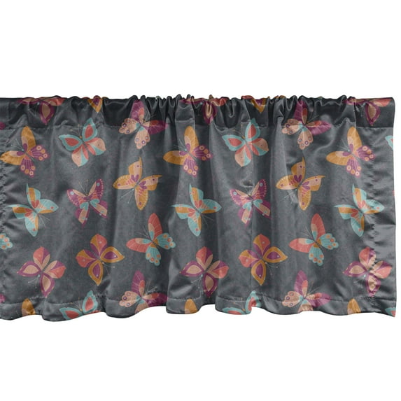 Ambesonne Butterfly Window Valance, Abstract Cheerful Pattern with Colorful Moth Designs Spring Thrill, Curtain Valance for Kitchen Bedroom Decor with Rod Pocket, 54" X 18", Purpleblue Multicolor