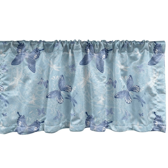 Ambesonne Butterfly Window Valance, Blue Dragonflies, 42" x 12", Blue Pale Blue White
