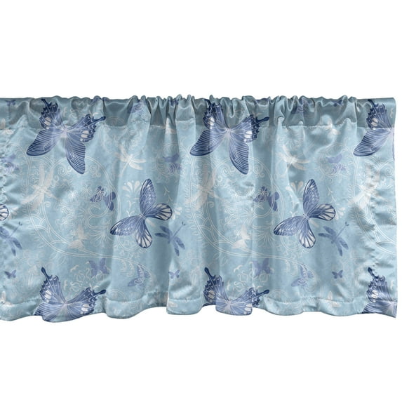 Ambesonne Butterfly Window Valance, Blue Dragonflies, 54" X 12", Blue Pale Blue White
