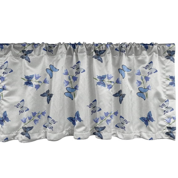 Ambesonne Butterfly Window Valance, Bluebell Flowers Moths, 54" X 18", Pearl Multicolor