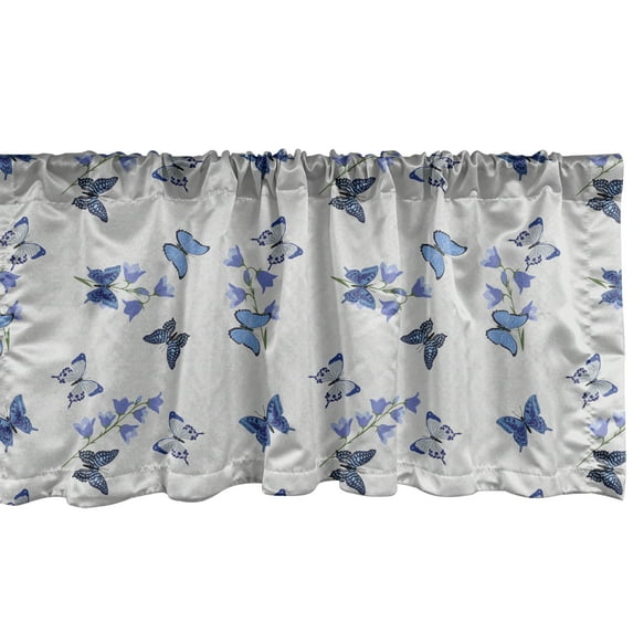 Ambesonne Butterfly Window Valance, Bluebell Flowers Moths, 54" X 18", Pearl Multicolor