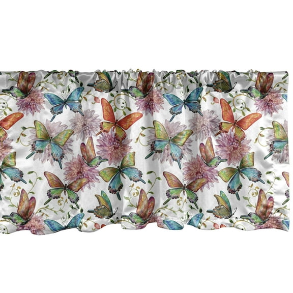 Ambesonne Butterfly Window Valance, Carnations Vintage, 42" x 12", Multicolor
